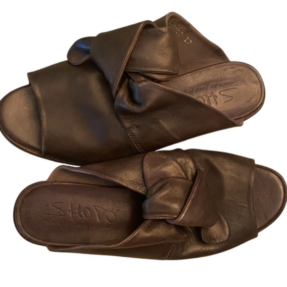 🔥RARE🔥Shoto Bow Slide Leather Grey/Brown Size IT 37 US 6.5/7 - Picture 2 of 10